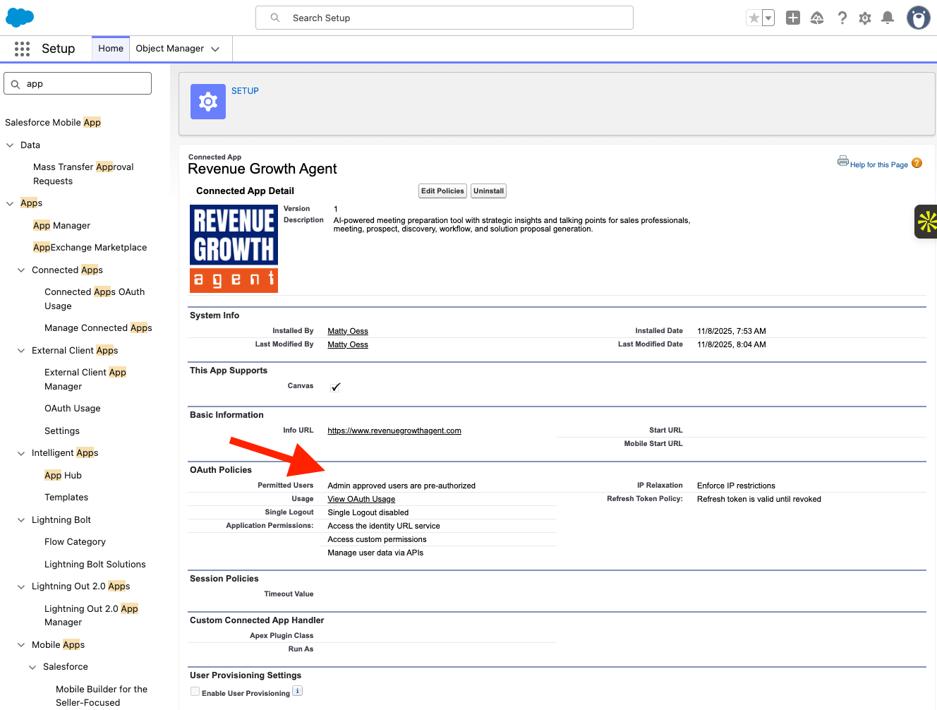 Connected App OAuth Settings