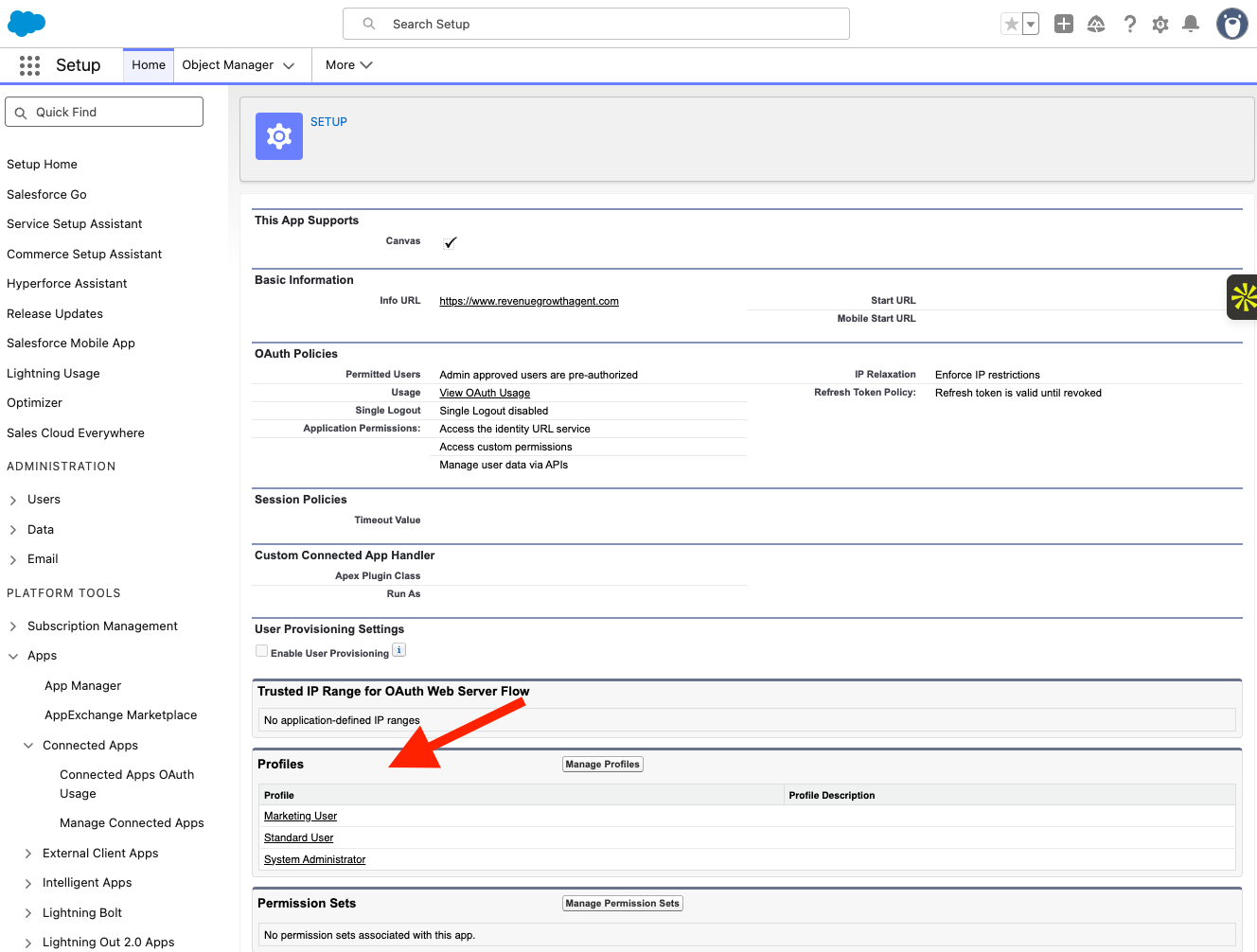 Manage Profiles for Connected App